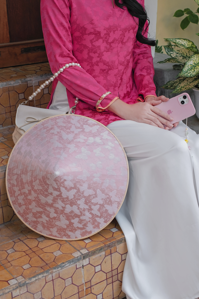 Áo bà ba gấm Hồ Điệp - Hồng sen