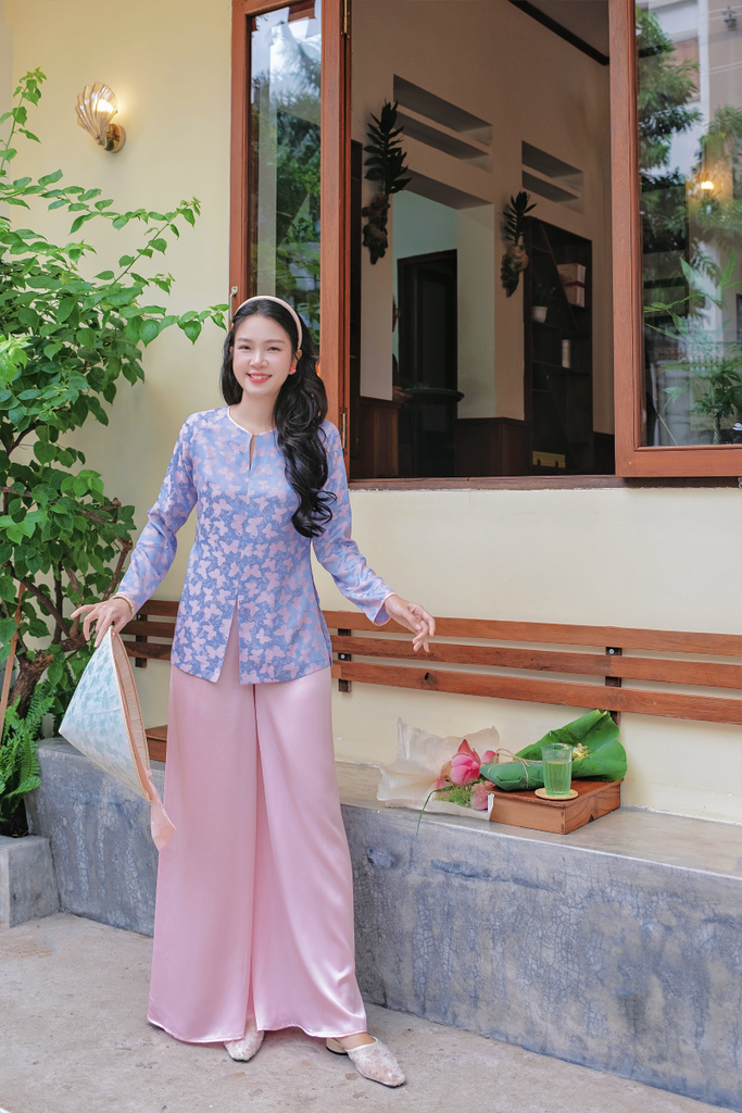 Áo bà ba gấm Hồ Điệp - Tím ánh xanh