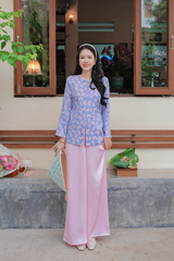 Áo bà ba gấm Hồ Điệp - Tím ánh xanh