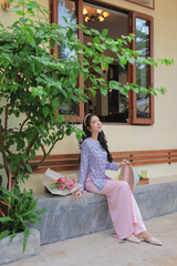 Áo bà ba gấm Hồ Điệp - Tím ánh xanh