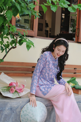 Áo bà ba gấm Hồ Điệp - Tím ánh xanh