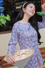 Áo bà ba gấm Hồ Điệp - Tím ánh xanh