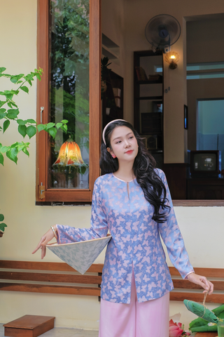 Áo bà ba gấm Hồ Điệp - Tím ánh xanh