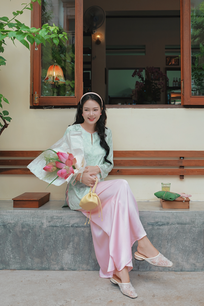 Áo bà ba gấm Hồ Điệp - Xanh non