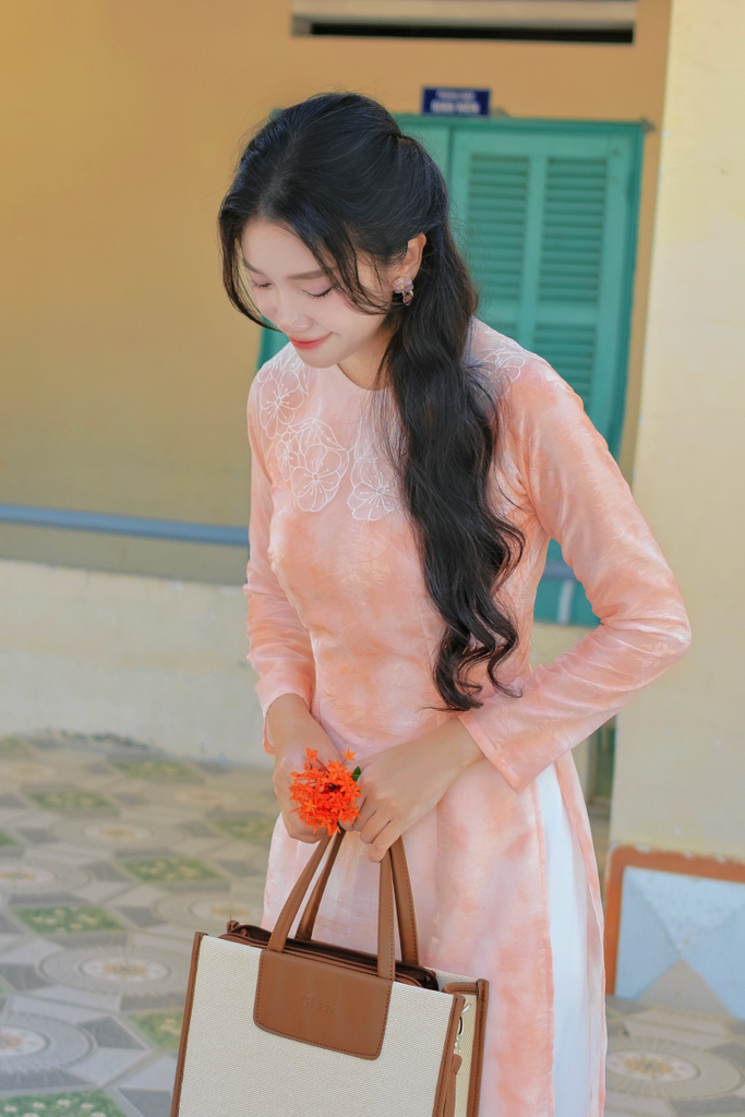 Áo dài cổ sen An Dung - Phấn cam