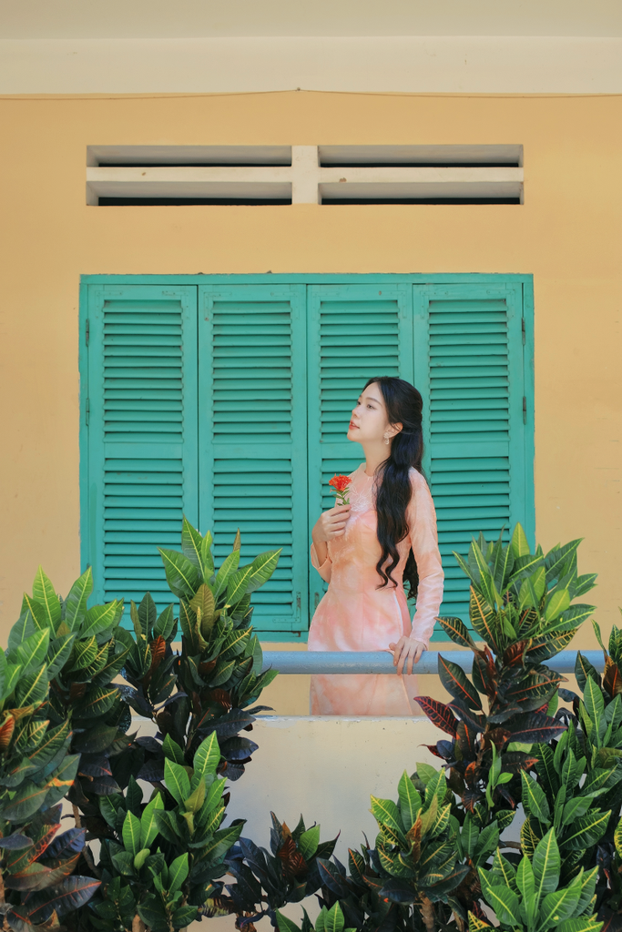 Áo dài cổ sen An Dung - Phấn cam