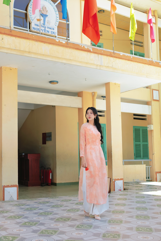 Áo dài cổ sen An Dung - Phấn cam