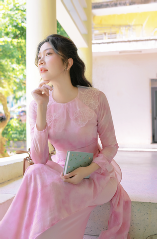 Áo dài cổ sen An Dung - Phấn hồng