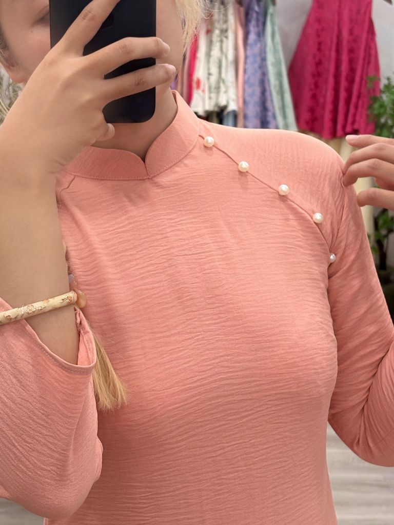 Áo dài Dáng xưa Yên Xuân - Cam sữa