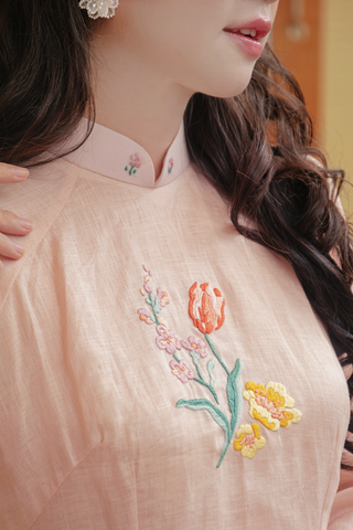 Áo dài linen Thêu tay Nguyệt Hồng