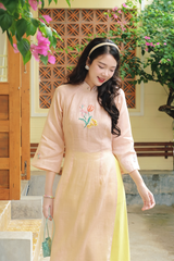 Áo dài linen Thêu tay Nguyệt Hồng