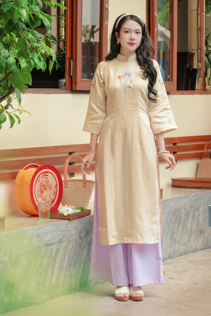 Áo dài linen Thêu tay Nguyệt Phương