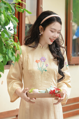 Áo dài linen Thêu tay Nguyệt Phương