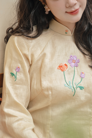 Áo dài linen Thêu tay Nguyệt Phương