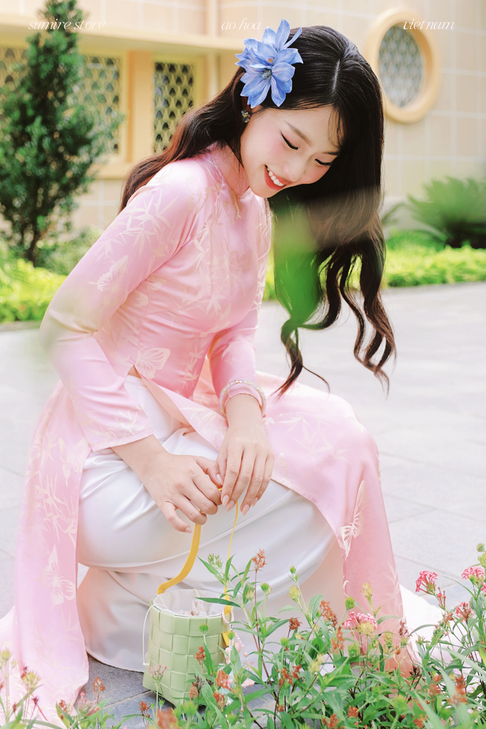 Áo dài Truyền thống Mai Cảnh - Hồng lá trúc