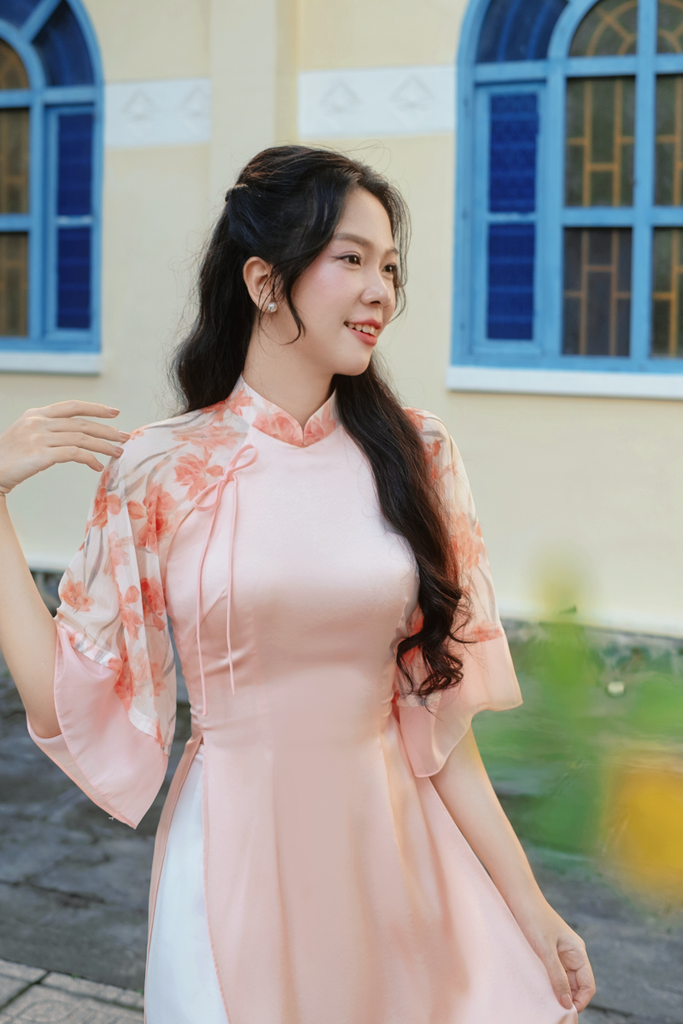 Áo dài Phương Hoa Xuân - Cam nhành hoa cam