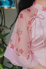 Áo dài Phương Hoa Xuân - Hồng nhành hoa hồng