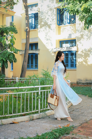 Áo dài Phương Hoa Xuân - Xanh biển nhành hoa