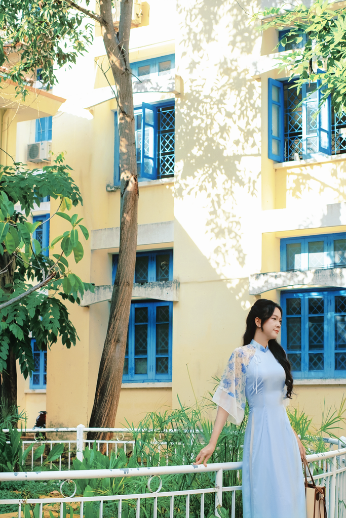 Áo dài Phương Hoa Xuân - Xanh biển nhành hoa
