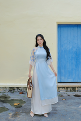 Áo dài Phương Hoa Xuân - Xanh biển nhành hoa