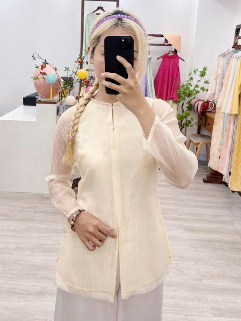 Áo bà ba Cách tân Út Thơ - Kem nhạt