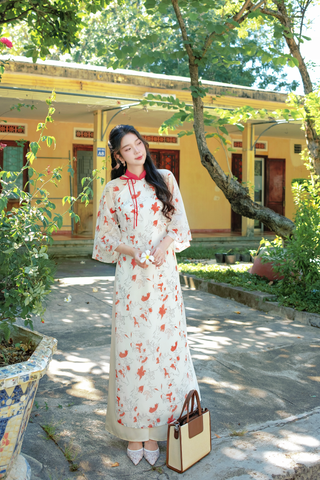 Áo dài dáng suôn An Phương - Hoa phượng đỏ