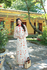 Áo dài dáng suôn An Phương - Hoa phượng đỏ