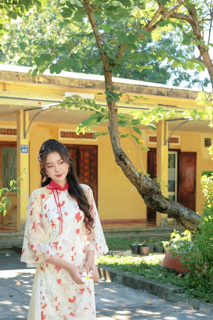 Áo dài dáng suôn An Phương - Hoa phượng đỏ