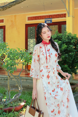 Áo dài dáng suôn An Phương - Hoa phượng đỏ