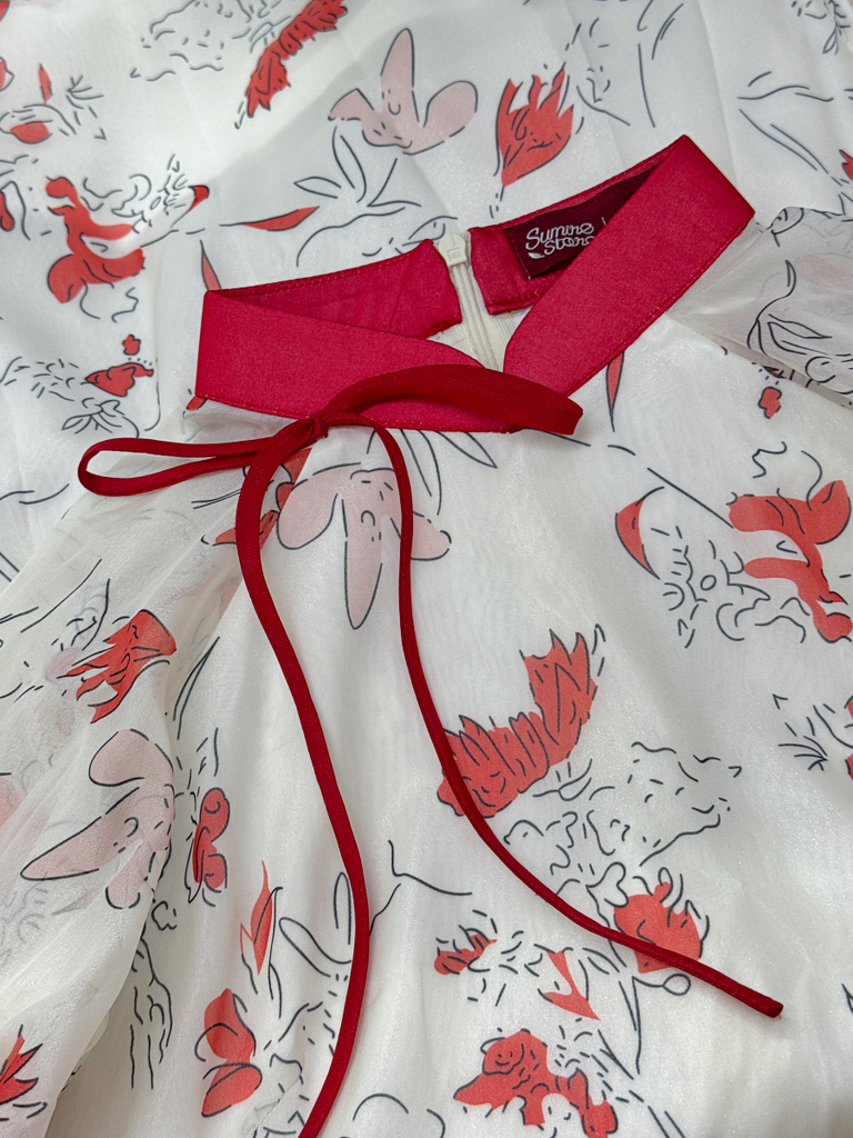 Áo dài dáng suôn An Phương - Hoa phượng đỏ