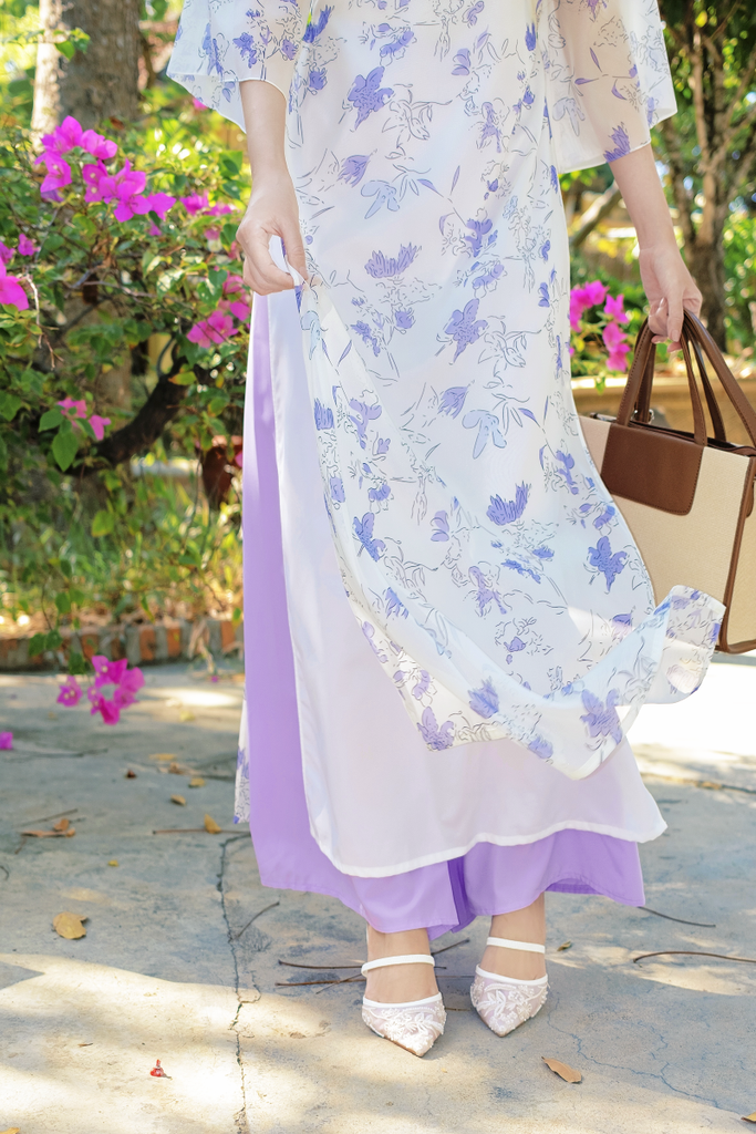 Áo dài dáng suôn An Phương - Hoa phượng tím