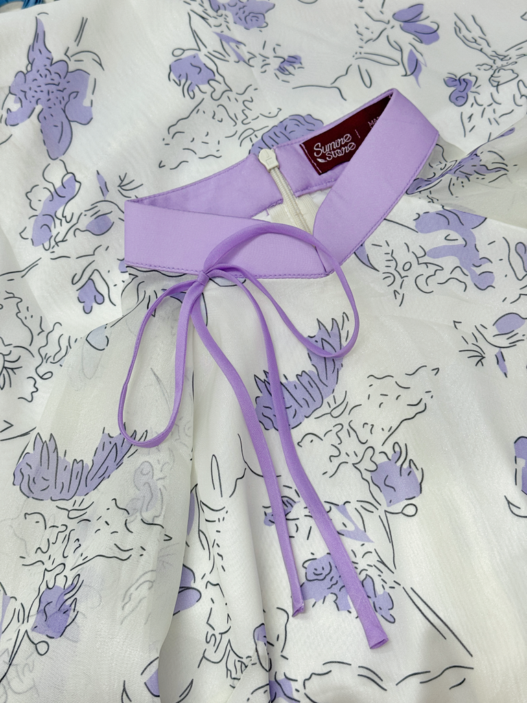 Áo dài dáng suôn An Phương - Hoa phượng tím