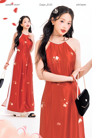 Áo dài cổ yếm Ỷ Xuân Phong - Đỏ