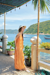 Đầm lụa tơ tằm Phụng Yến - Cam sáng ổ sen