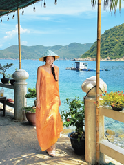 Đầm lụa tơ tằm Phụng Yến - Cam sáng ổ sen