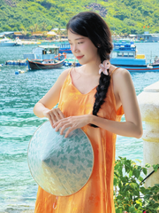 Đầm lụa tơ tằm Phụng Yến - Cam sáng ổ sen