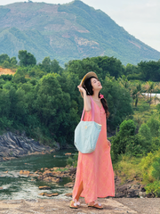 Đầm lụa tơ tằm Phụng Yến - Hồng sáng phúc thọ