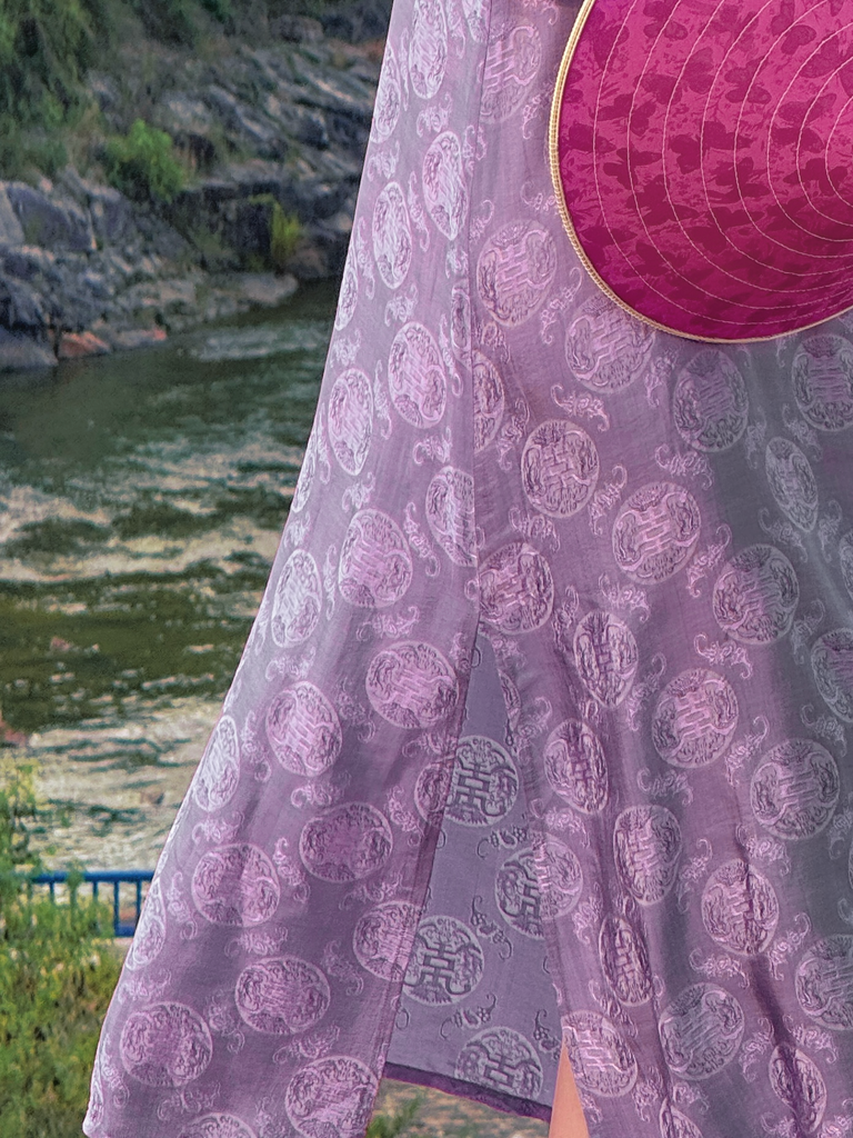 Đầm lụa tơ tằm Phụng Yến - Tím môn phúc thọ
