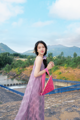 Đầm lụa tơ tằm Phụng Yến - Tím môn phúc thọ