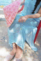 Đầm lụa tơ tằm Phụng Yến - Xanh biển hoa cúc