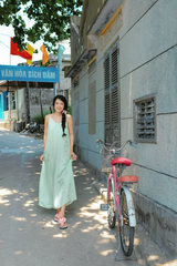Đầm lụa tơ tằm Phụng Yến - Xanh ngọc hoa cúc
