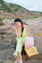 Đầm lụa tơ tằm Phụng Yến - Xanh non hoa cúc