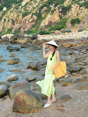 Đầm lụa tơ tằm Phụng Yến - Xanh non hoa cúc