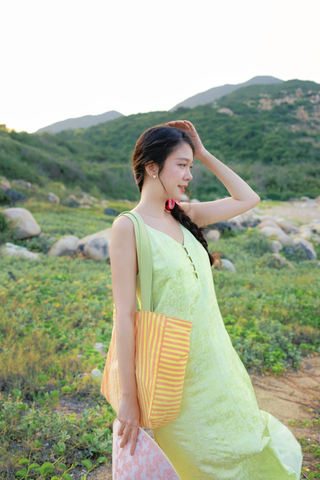 Đầm lụa tơ tằm Phụng Yến - Xanh non hoa cúc