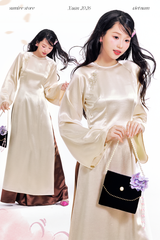 Áo dài cổ tròn Điểm Xuân - Be nhạt