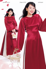 Áo dài cổ tròn Điểm Xuân - Đỏ