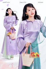 Áo dài cổ tròn Điểm Xuân - Tím