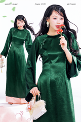 Áo dài cổ tròn Điểm Xuân - Xanh lông công