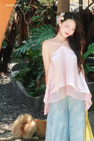 Áo yếm lụa tơ Bọt Sóng - Ánh hồng