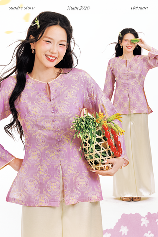 Áo bà ba lụa tơ tằm Phượng Đoan - Tím ánh kem